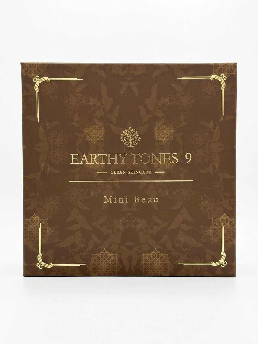Brown packaging with gold accents and 'Earthy Tones 9' branding on a white background.