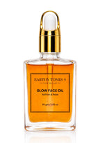 Earth Tones 9 glow face oil 30ml bottle with gold cap on a white background