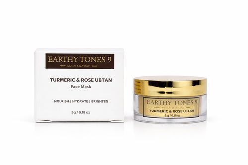 Earthy Tones 9 Turmeric & Rose Ubtan Face Mask 5g packaging on a white background
