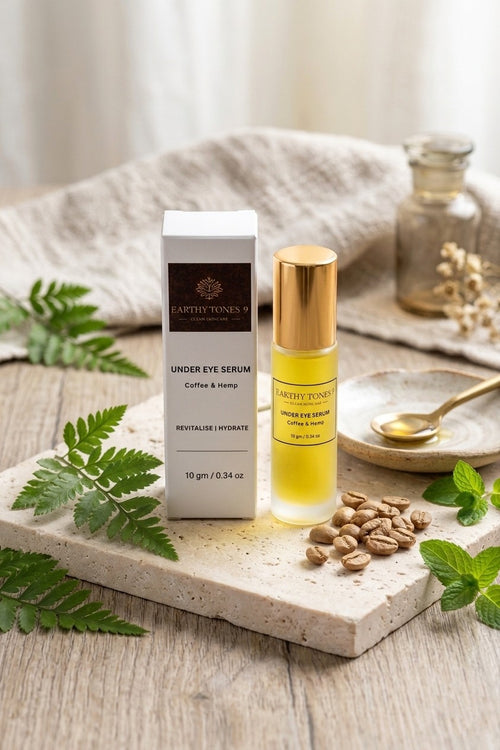 Earthy Tones 9 under eye serum coffee & hemp with packaging